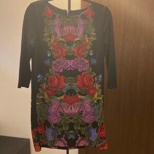 H&M Black Midi Dress with Red & Purple Floral Print